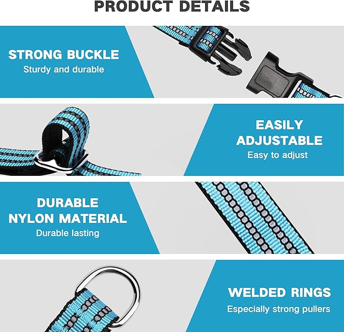 Hikiko Martingale Dog Collars Reflective Nylon Dog Collar with Quick Release Buckle Adjustable Training No Slip Dog Collar (Medium, Light Blue)