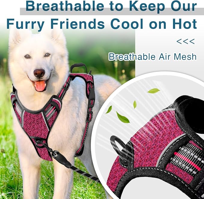 BARKBAY Dog Harness No Pull with ID Tag Pocket - Heavy Duty, Reflective, Easy Control for Large Dogs(Pink/Black,S)