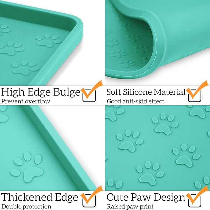 Ptlom Pet Placemat for Dog and Cat, Waterproof Non-Slip Silicone Feeding Bowl Mat Prevent Food and Water Overflow, Puppy Dish Feeder Fountain Trays Suitable for Medium and Small Pets, Green