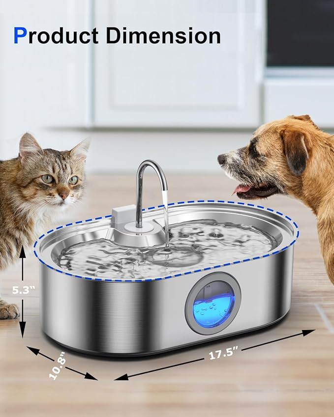 3.4Gal Dog Water Fountain for Large Dogs, 13L Stainless Steel Large Pet Fountain with Deeper & Wider Drinking Area, Automatic Dog Water Bowl Dispenser with Water Window (with 3 Filters)