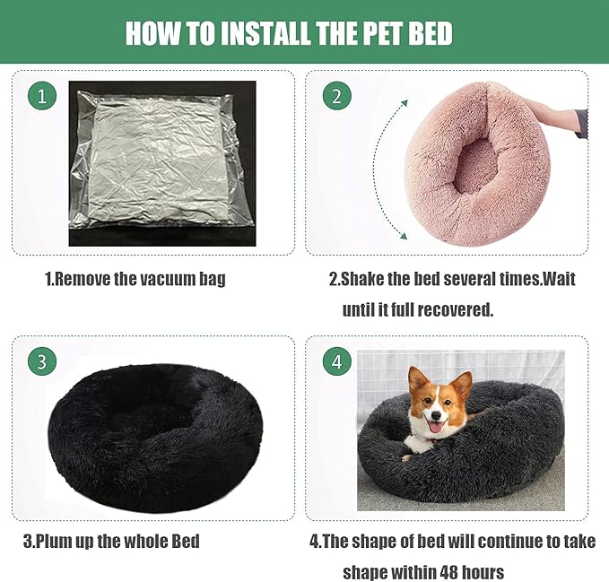 Calming Faux Fur Dog Beds Calming Donut Cuddler Dog Bed Washable Round Cat Bed Pillow Cuddler Fluffy Indoor Dog Calming Beds with Anti Slip Bottom Solid Color Yellow 23 Inch