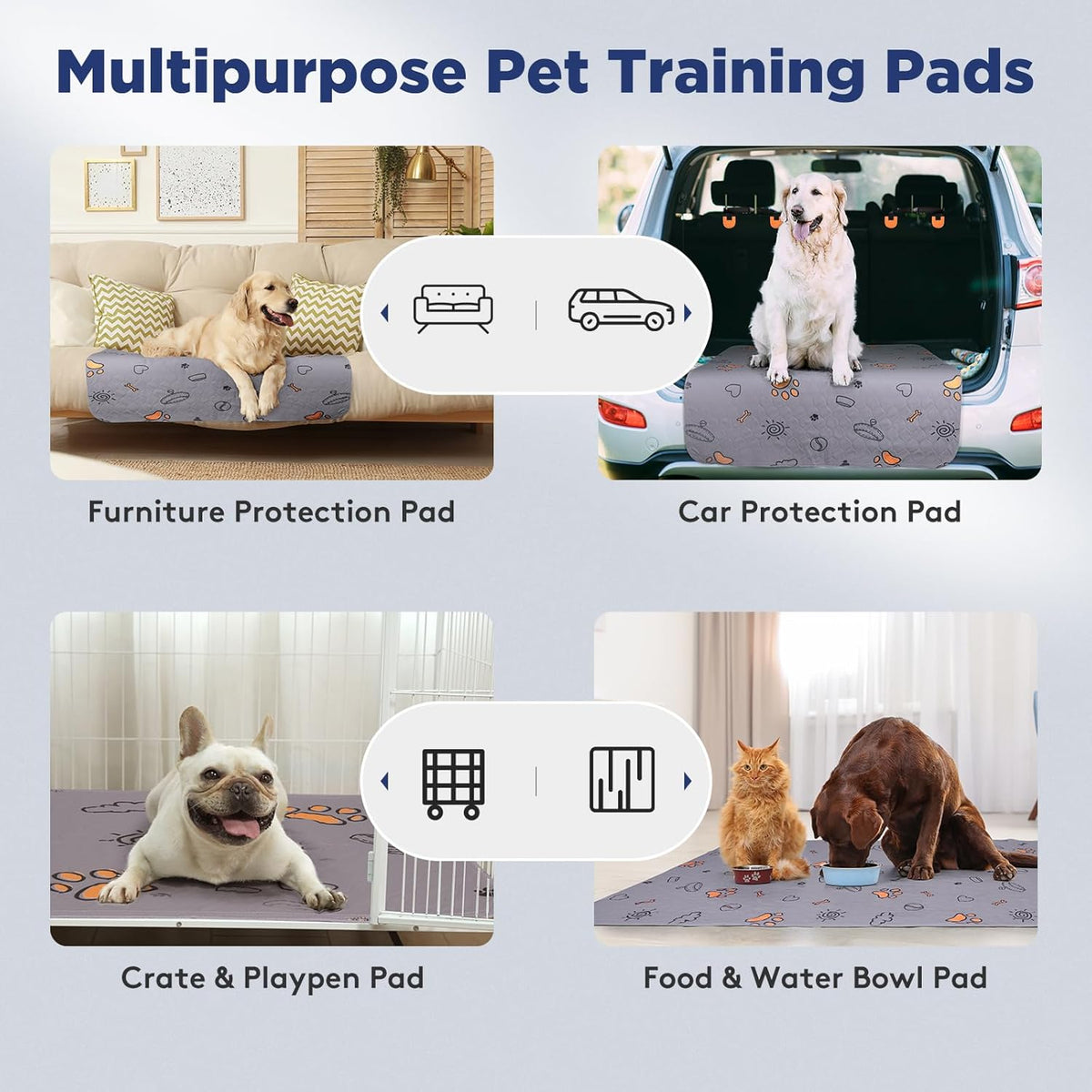 Washable Pee Pads for Dogs, 2 Pack Large 48"x48" Super Absorbent Reusable Training Pads, 100% Waterproof Non-Slip Crate, Whelping, Playpen Mat Bed - Dog Products
