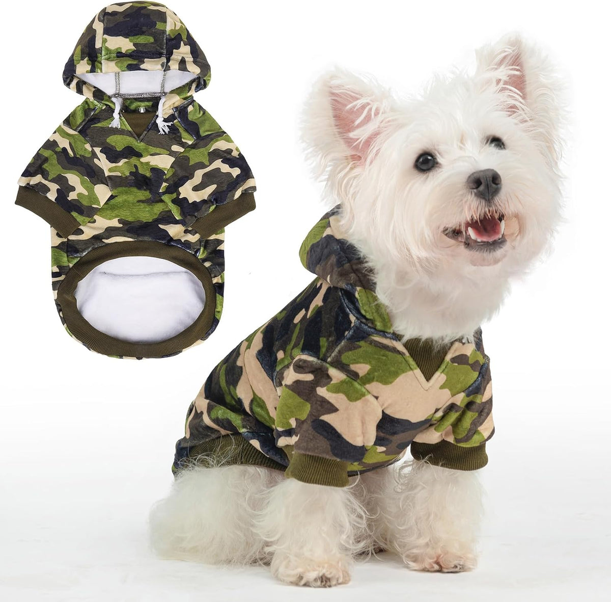 BEAUTYZOO Dog Hoodie for Small Medium Dogs Puppy, Soft Fleece Dog Sweater Cold Weather Coats with Pocket, Pet Outfits Hooded Sweatshirt Chihuahua Cat Jacket Clothing Warm Camo French Bulldog Clothes