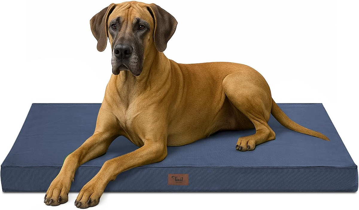 Outdoor Extra Large Dog Bed, Jumbo Waterproof Dog Bed for Large Dogs, Orthopedic Egg Foam Pet Bed Mat with Removable Oxford Cooling Cover, Navy