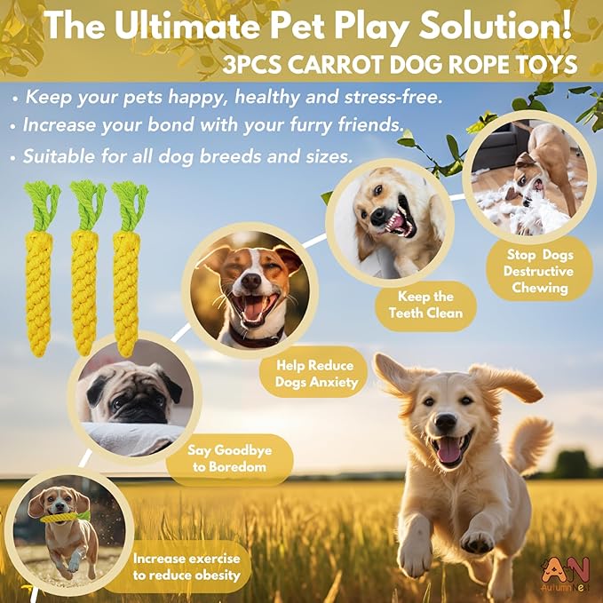 3PCS Yellow Woven Pet Chew Set, Puppy Teething Chews, Dog Chew Accessories, Cat Interactive Chews, Durable Braided Chews for Pets