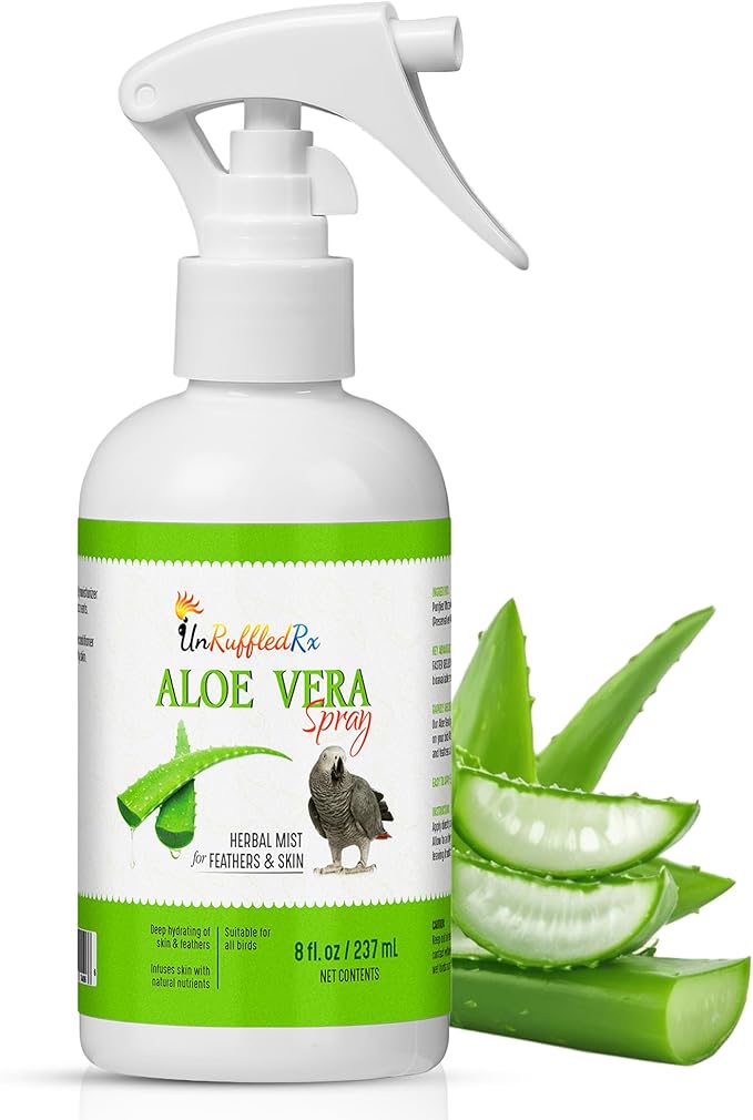 Aloe Vera Bird Spray for All Birds – Soothes Itchy Skin & Feather Plucking – 8oz Odor-Free Mist, Safe if Ingested, Daily Use Bird Mist, Softens Feathers, Natural Formula – Made in USA by UnRuffledRx™