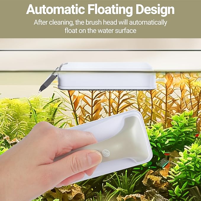 Aquarium Magnet Glass Cleaner, Magnetic Fish Tank Cleaner with Algae Scraper, Double Sided Cleaning Scrubber Brush with Handle, Titanium Blade, Self-Floating, Fit 1/4"-1/2" Thick Glass, Large