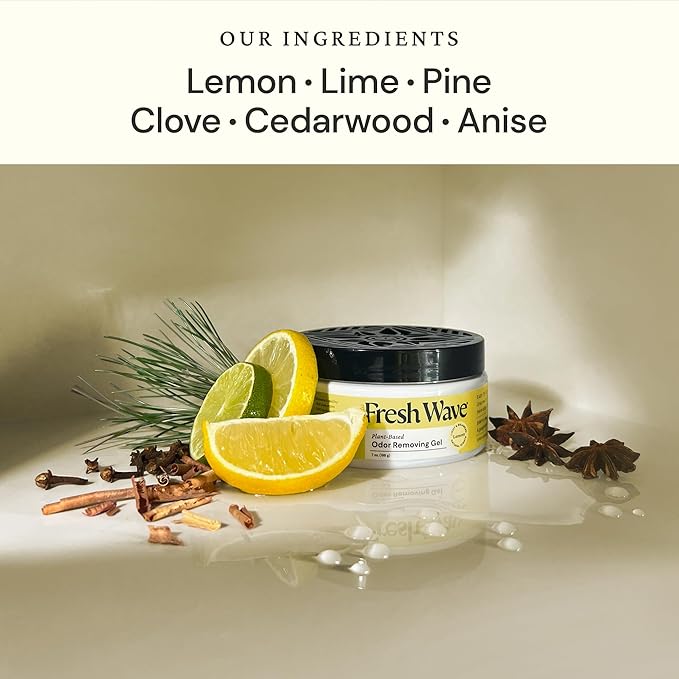 Fresh Wave Lemon Odor Removing Gel, 7 oz., Pack of 3 - Safer Odor Absorbers for Home, Natural Plant-Based Odor Eliminator, Every 7 oz. lasts 15-30 Days, For Cooking, Trash & Pets