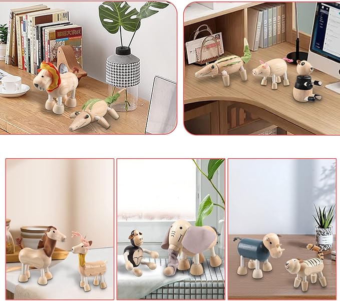 12PCS Bendable Wooden Animal Toys, Fun and Posable Animal Toys for Early Education, Smooth Natural Wood, Safari Farm Wood Animals Learning Toy for Kids