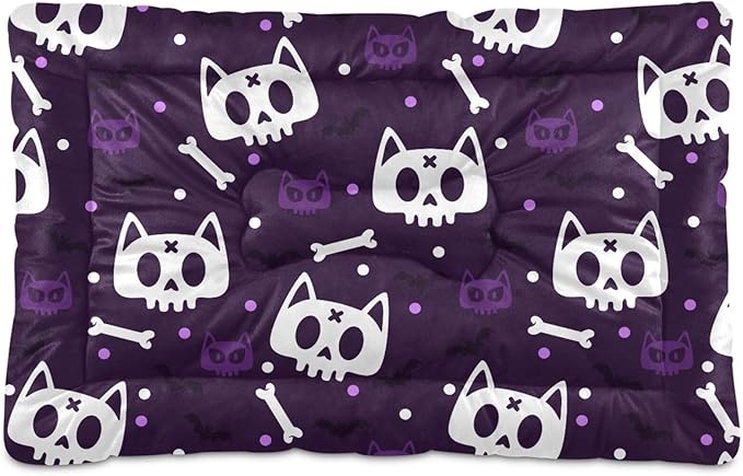 Halloween Cat Skull Pet Bed Cute Dog Bed Mat Absorbing Non Slip Pad Pet Sleeping Mat for Small, Medium, and Large Dogs Puppy Cat 24 in x 18 in