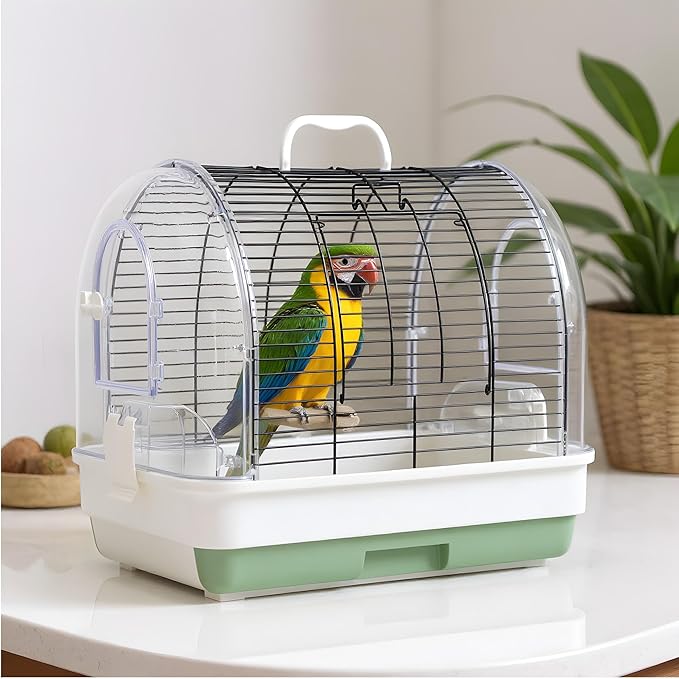 GarveeHome Portable Bird Cage Carrier, Small Bird Cage with Perches, Food Bowls and Tray, Bird Carrier for Parakeets, Canaries, Lovebirds, Small Quaker, Cockatiels, Budgie, Green Cheek