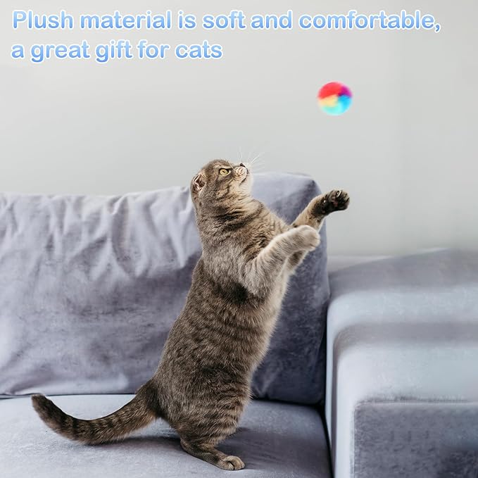 30 Pcs Soft Plush Cat Ball 1.2-inch Rainbow Cat Toy Balls Fuzzy Kitty Balls Kitten Puff Balls Colorful Cat Pom Pom Balls for Cat Kitten Pet Playing Exercising
