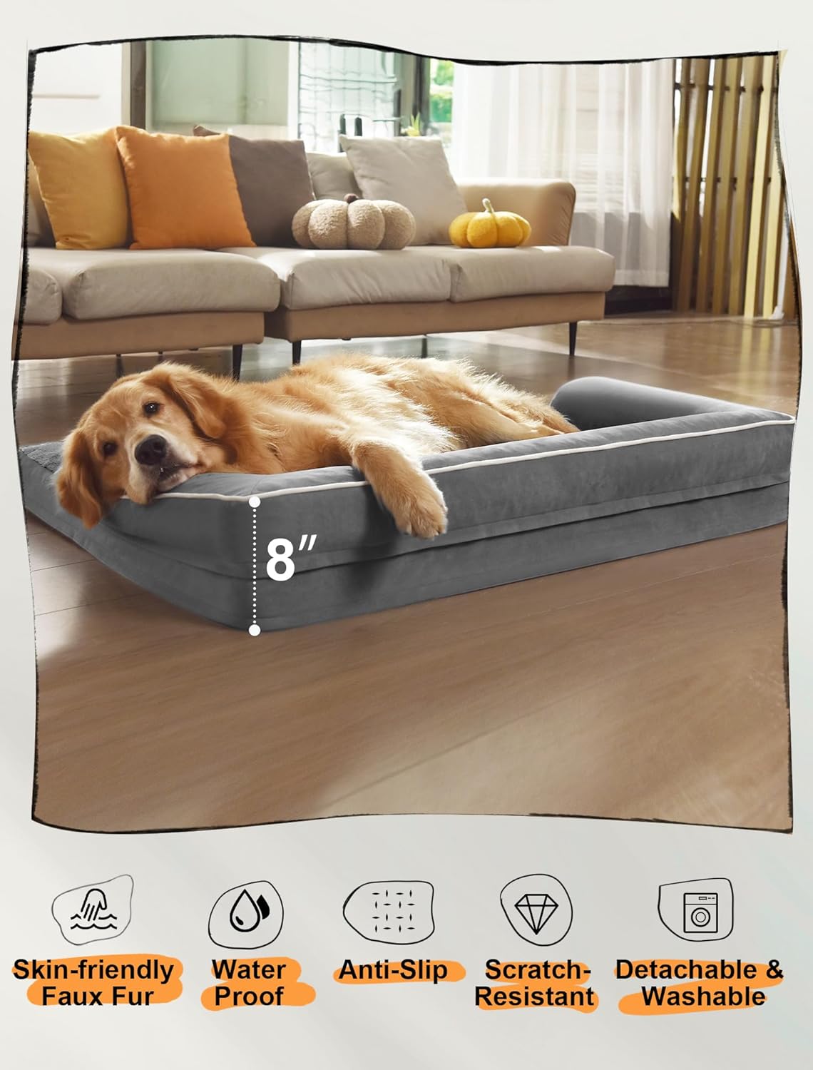 Extra Large Dog Bed Orthopedic Waterproof: Memory Foam Dog Bed for XL XLarge Extra Big Dogs - Couch Sofa - Washable with Removable Cover