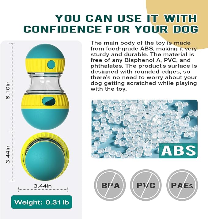 Dog Puzzle Toy Adjustable Treat Dispensing Ball Food Dispenser Tough Slow Feeder Puppy Enrichment Training Toy Pet Interactive Chase Toys for Small Medium Large Dogs to Keep Them Busy, Green
