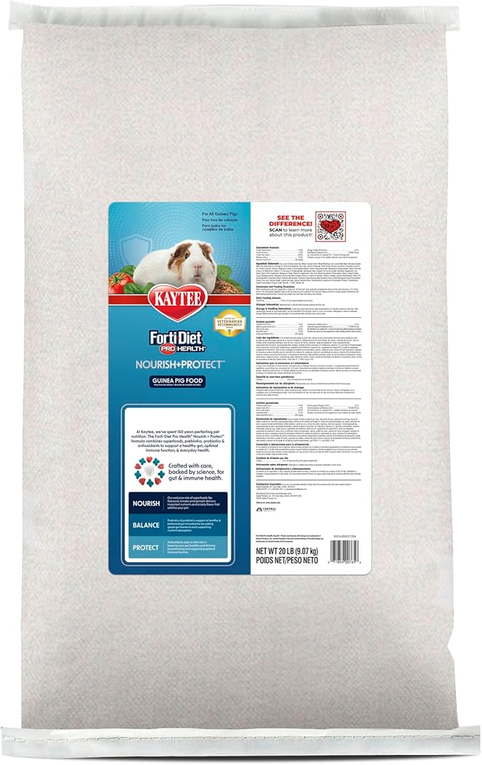 Kaytee Forti-Diet Pro Health Nourish+Protect Guinea Pig Food, Comprehensive Nutrition Backed by Science, Digestive Health, Immune Support, 20 pounds