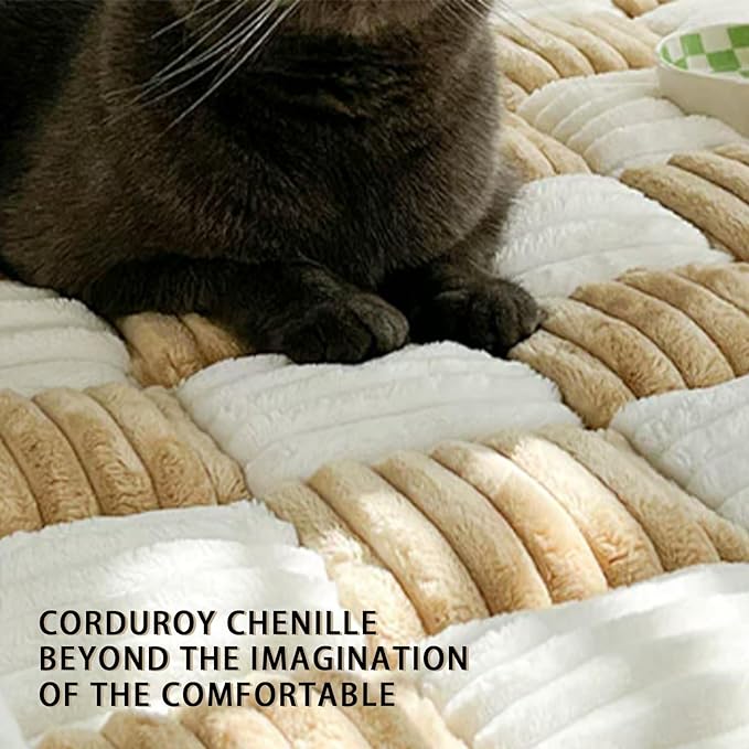 FunnyFuzzy Cream-Coloured Plaid Square Pet Mat Bed Couch Cover, Winter Thickened Dog Bed Cover Pet Blanket Sofa Couch Furniture Protector for Kids Dog Cat(Size:27.6 * 70.9 in,Color:Black)