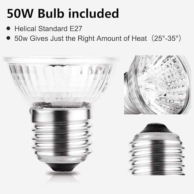 4 -Pack 50W UVA UVB Heat Lamp Bulbs for Reptiles, Heating Emitter Bulbs for Amphibian, Terrariums, Cages, for Tortoise, Snake, Frog, Lizard, Chameleon, Hermit Crab, Cockatoo. Halogen, Orange
