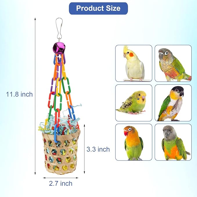 Wontee Bird Toys Colorful Shredding Crinkles Foraging Toys Natural Sola Ball for Parrots Cockatiels Conures Parakeets Budgies Senegal (Bamboo Basket (1 Pack))