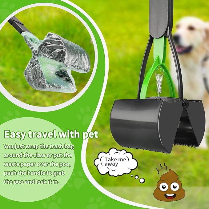 UPSKY 32'' Pooper Scooper for Large Small Dogs, Long Handle Dog Poop Scooper with Waste Bags, Portable Dog Poop Pick Up Tool, Folding Poop Scoop for Yard, Grass, Dirt, Gravel Green