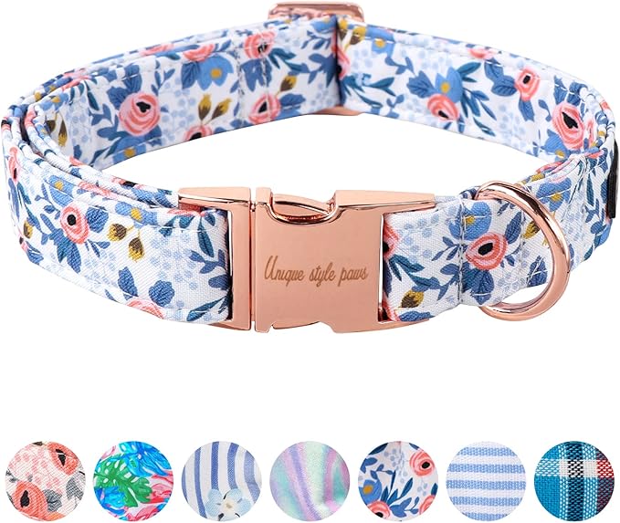 Unique Style Paws Dog Collar With Metal Buckle - Red Rose Flower Gift for Small, Medium, Large Boys Girls Dogs - Durable and Cute
