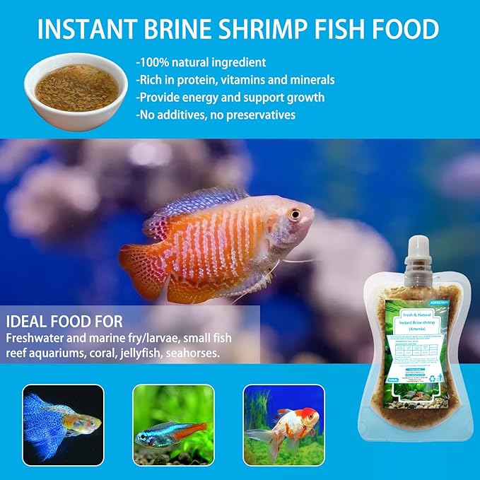 Brine Shrimp Fish Food, Ready to Use Aquarium Fish Food, Non-Living Instant Food for Betta Saltwater Marine Freshwater Fish (Adult Brine Shrimp)