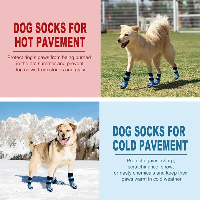 EXPAWLORER Anti Slip Dog Socks to Prevent Licking Paws, Dog Shoes for Hot Pavement, Dog Booties for Small Medium Large Senior Dogs, Traction Control Dog Boots & Paw Protectors for Hardwood Floors