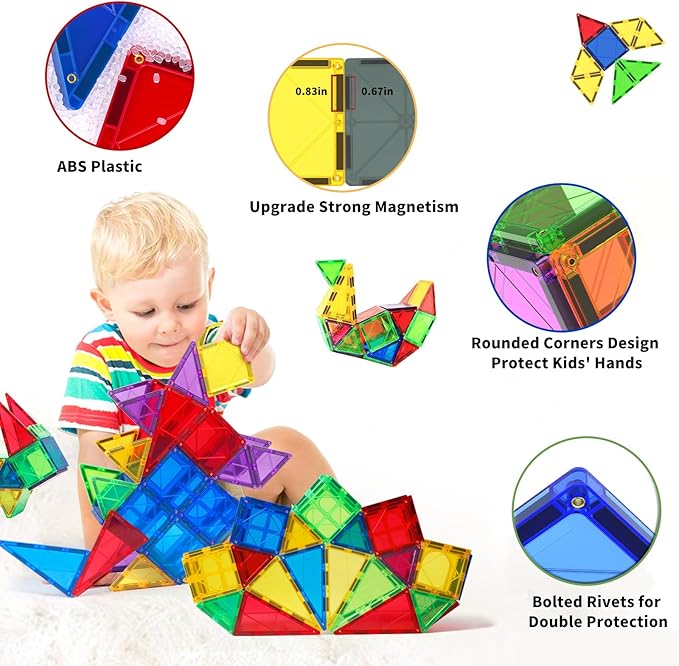 MAGBLOCK Magnetic Tiles for Kids, 66PCS Magnet Tiles Building Blocks Construction Toys Incorporating Magnets for Toddlers, Magnetic Blocks Learning Toys Gift for 3+ Year Old Boys and Girls