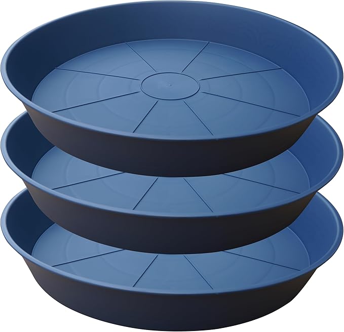3 Pack of 25 26 inch Plant Saucer (22.7 Inch Base), 4.2" Depth, Large Deep Plastic Flower Planter Water Trays for Indoors Outdoor Bath Bath, Plant Drip Trays for Pot (26", Blue)