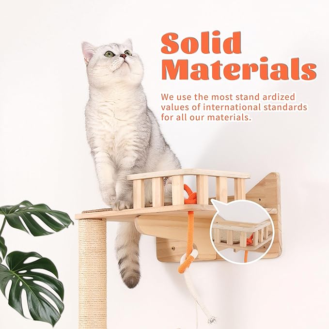 Wall Mounted Cat Tree - 7 PCS Cat Wall Shelves & Perches with Tall Sisal Scratching Posts, Wall Mount Cat Climbing Tree & Space-Saving Furniture for Indoor Cats to Climb, Scratch & Lounge