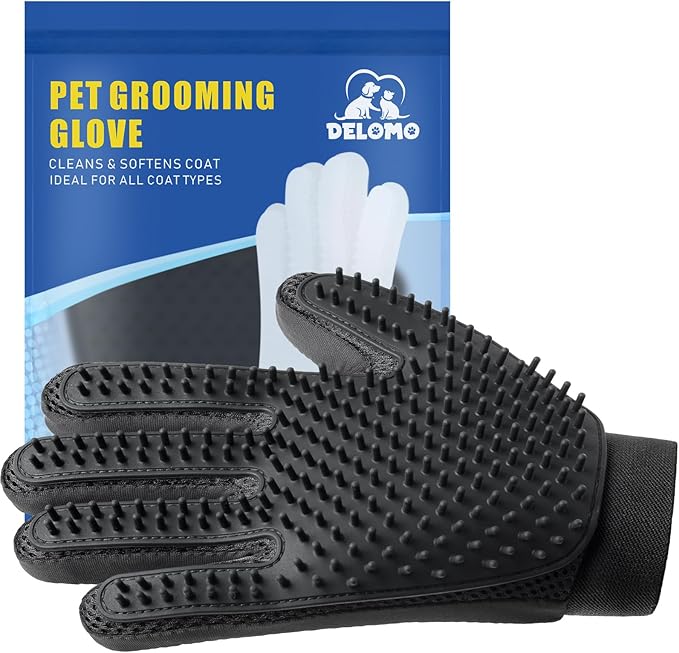 Pet Hair Remover Glove - Gentle Pet Grooming Glove Brush - Deshedding Glove - Massage Mitt with Enhanced Five Finger Design - Perfect for Dogs & Cats with Long & Short Fur - 1 Pack (Right-hand), Black