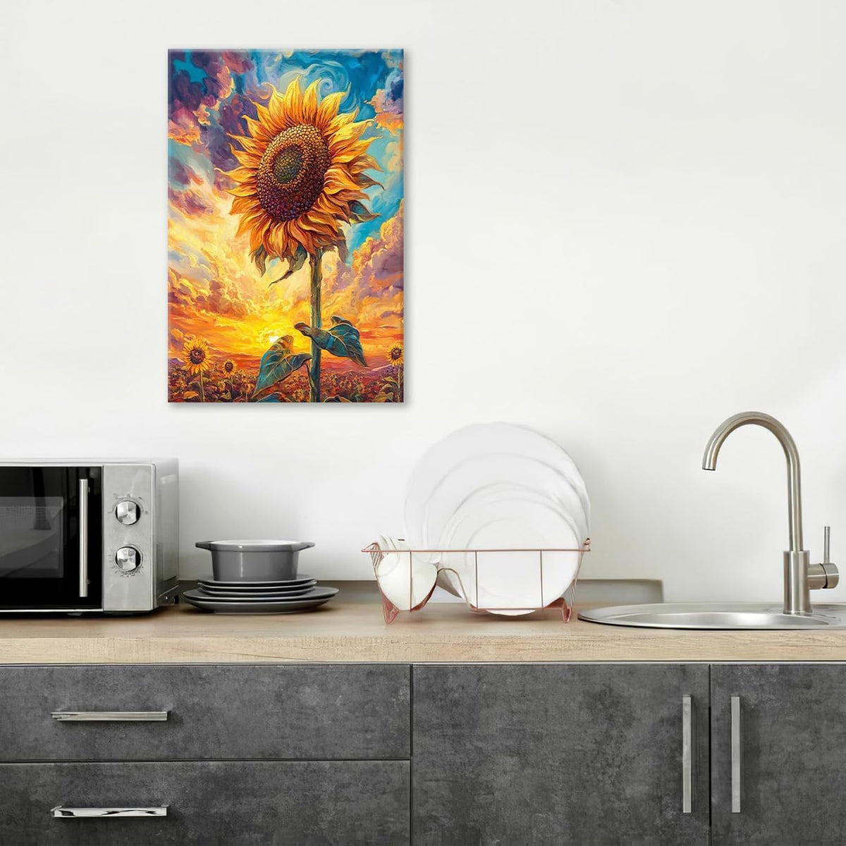 Sunflower Wall Art Canvas Yellow Floral Wall Decor Prints Framed Painting Pictures Gifts Artwork for Bathroom Bedroom Living Dining 16"x24"