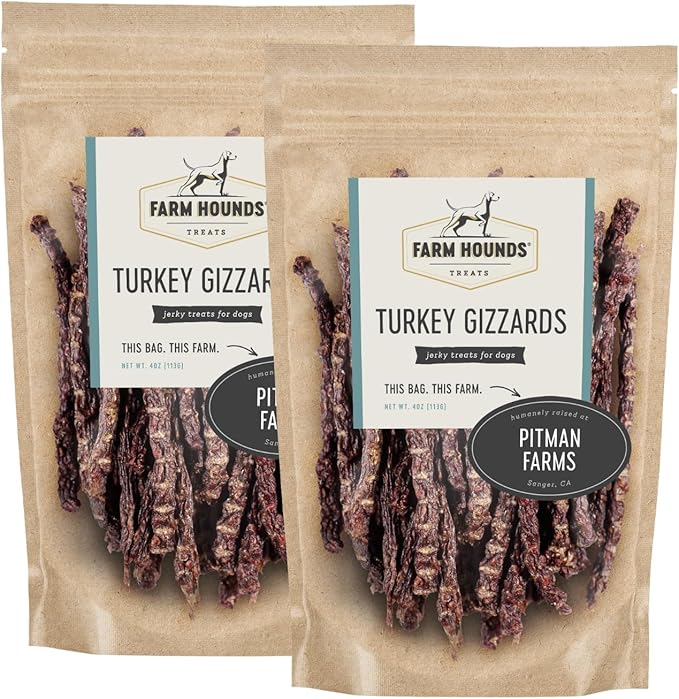 Farm Hounds - Turkey Gizzards - Premium Natural Jerky for Dogs - 100% Humanely Raised Turkey - Break-to-Size - Great for Training & Treats - No Added Fillers - Made in USA - 4oz - 2 Pack