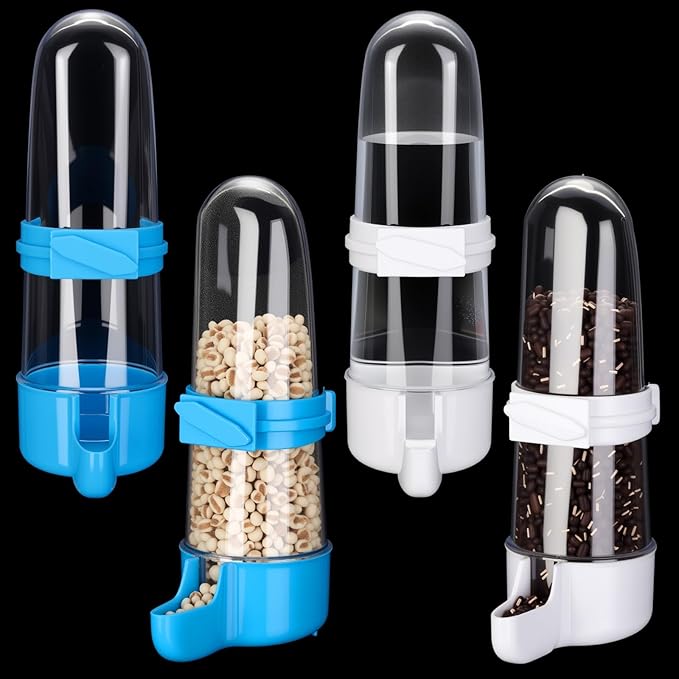 Weewooday 4 Pieces Automatic Bird Feeder Cage Water Dispenser Bird Water Feeder Hamster Cage Waterer Accessory Drinker Bottle for Hamster Parrot(Trendy Style,Blue, White,280 ml)