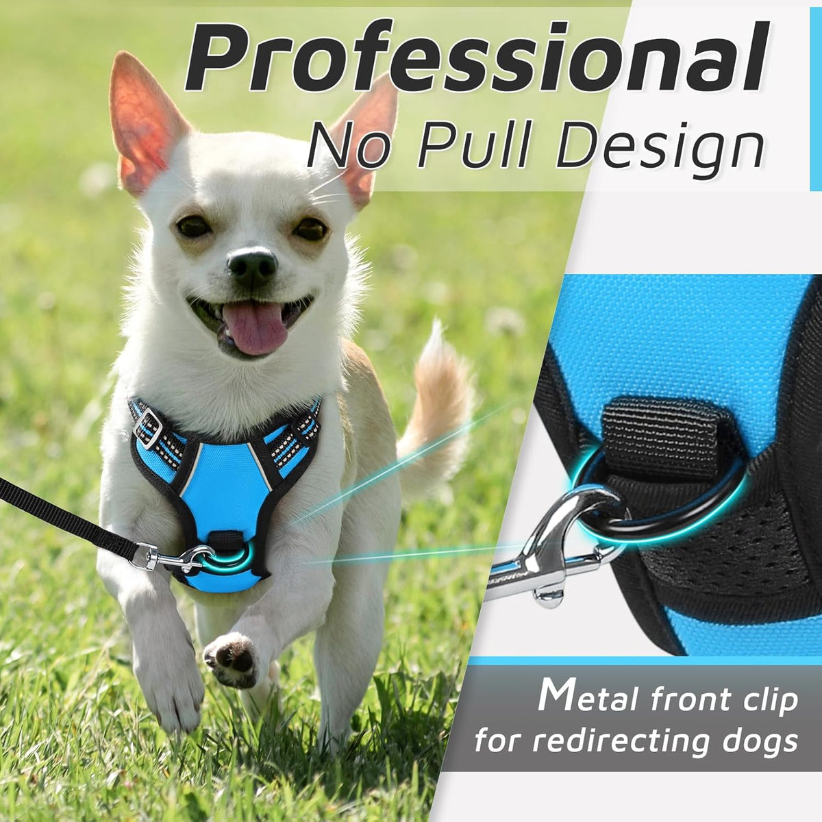 Eagloo Small Dog Harness No Pull, Service Vest with Reflective Strips and Control Handle, Adjustable and Comfortable for Walking, No Choke Pet Harness with 2 Metal Rings, Sky Blue, XS