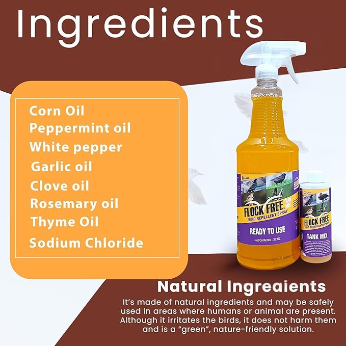 Bird Repellent Spray Bundle, Ready to Use Bird Spray 32oz + Concentrate 4oz Refill