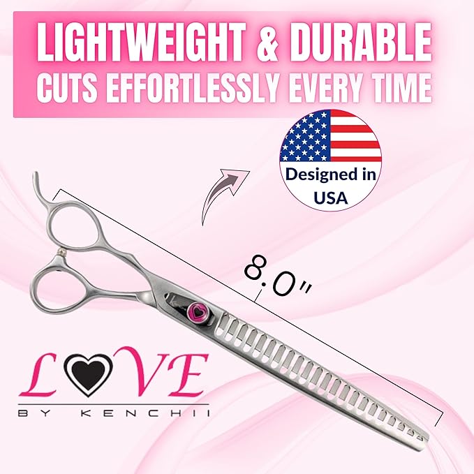 Kenchii Love Left Handed Dog Grooming Scissors, 22 Tooth Blender Shears, Dog Scissors for Grooming, Professional Pet Grooming Scissors, Ergonomic & Comfortable
