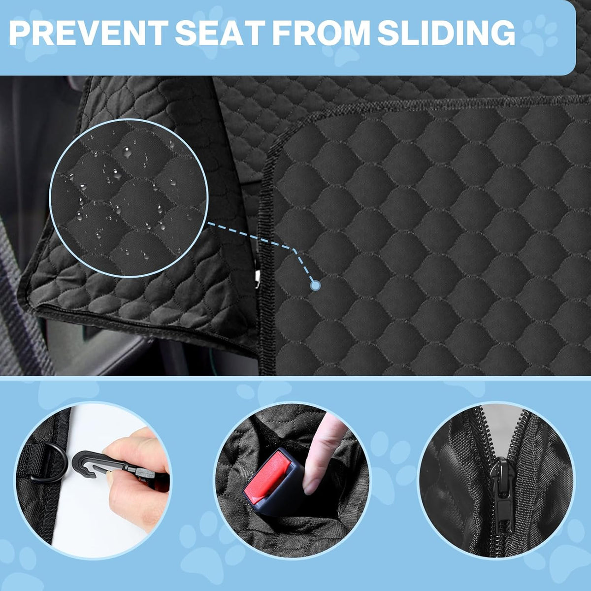 Dog Car Seat Cover for Back Seat, Waterproof Protector with Side Flaps, Scratchproof Hammock, Non-Slip Bottom for Cars/Trucks/SUVs (Black)