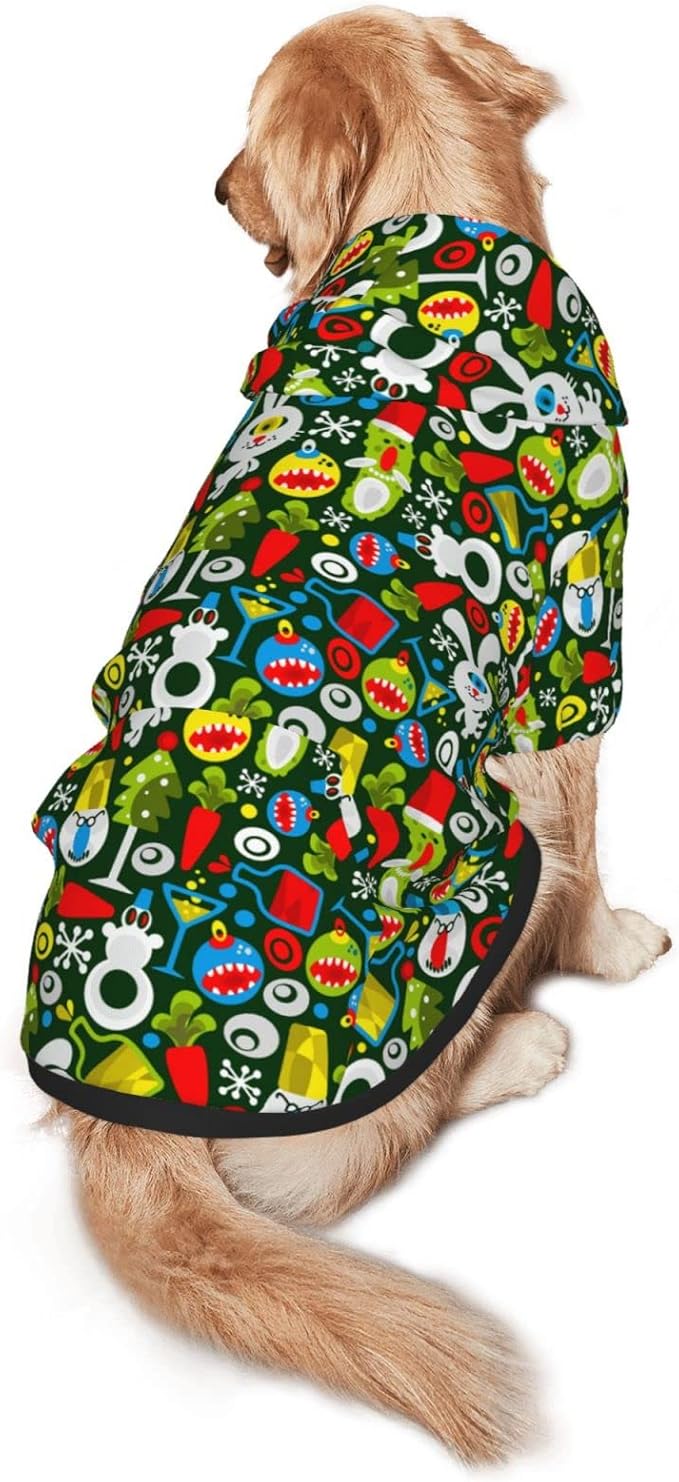 Christmas Green Monster Hoodie,Christmas Cosplay Dog Clothes with Pocket and Hat Winter Clothes Sweaters XXX-Large