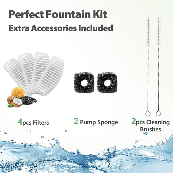 ORSDA Cat Water Fountain Stainless Steel, 2L Pet Fountain for Cats Inside, Dog Water Dispenser, Automatic Cat Drinking Fountains with 6 Replacement Filters for Cats, Small Dogs