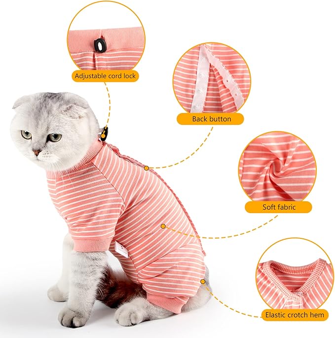 LIANZIMAU Cat Surgical Recovery Suit Professional for Male Female Dog Abdominal Wounds Cone E-Collar Alternative Anti-Licking Pet Surgical Recovery Pajama Suit Soft Fabric Onesie for Cats