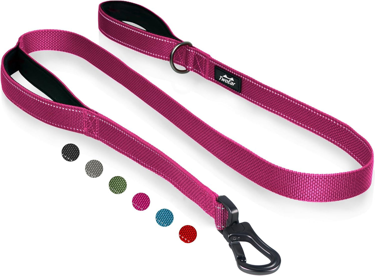 TwoEar 5FT 1IN Strong Rose Dog Leash with 2 Padded Handles, Traffic Handle Extra Control, Comfortable Soft Dual Handle, Auto Lock Hook, Reflective Walking Lead for Small Medium and Large Dogs