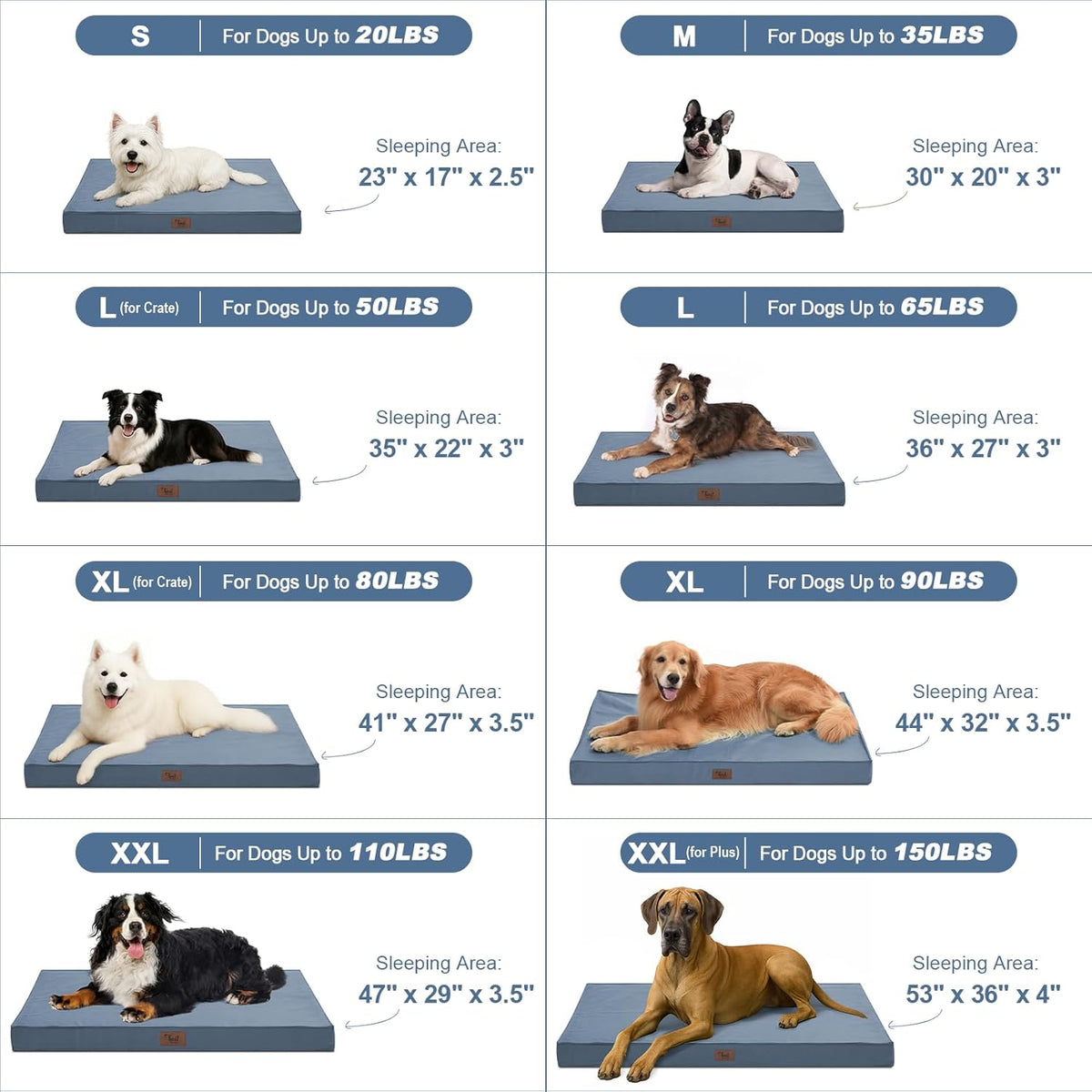 Outdoor Dog Bed for Extra Large Dogs, XL Dog Bed for Large Sized, Egg Crate Foam Dog Bed with Removable Washable Oxford Cooling Cover, Blue