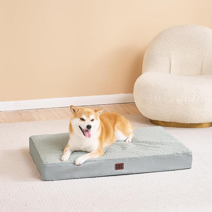 EHEYCIGA Orthopedic Dog Beds for Large Dogs with Removable Washable Cover, Greyish Green, 36x27