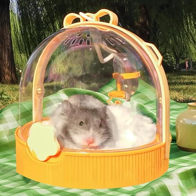 TUTU&LELE Small Animal Carrier, Travel Carry-Out Cage with Warm Plush Pads and Water Bottle can be Carried Both by Hand and Crossbody, Suitable for Dwarf Hamsters, Mice, Hamsters (Yellow)