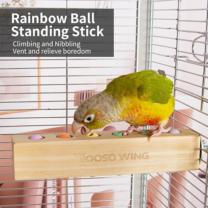 Bird Toys & Bird Perch, Bird Wooden Block Chewing Toy Parrot Foraging & Puzzle Toys Bird Cage Accessories for Conures Parakeets Cockatiels Lovebirds African Grey Macaws (Spinning Ball)