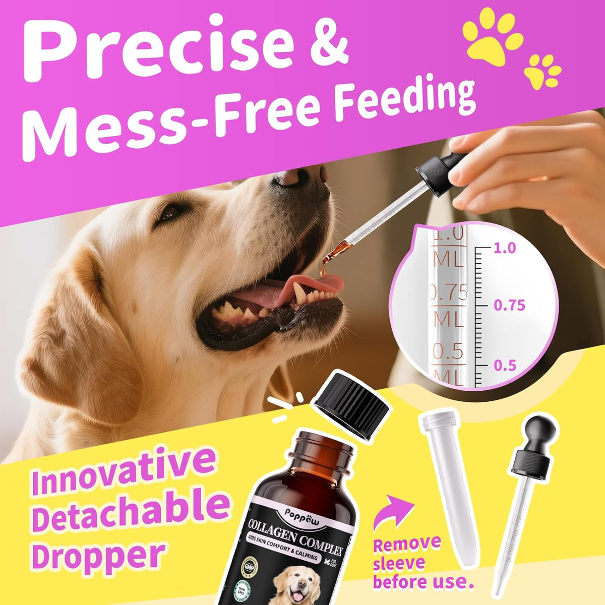 Liquid Collagen for Dogs Skin Comfort & Calming, Dog Itch Relief & Anti-Scratching & Coat Supplement with Biotin for Skin Barrier & Sensitive Immune Health Support - Beef Flavor, 2 FL.Oz
