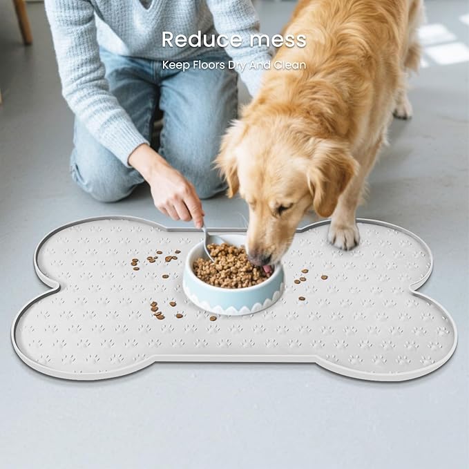 Dog Food Mat Anti-Slip Silicone Dog Bowl Mat Thicker Pet Placemat Waterproof Cat Feeder Pad with Raised Edge Puppy Kitten Feeding Mats Suitable Small Medium-Sized Dogs Cats Eating Tray