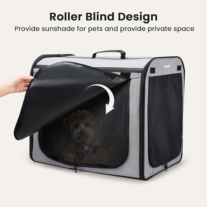 Dog Car Carrier Light Weight 24×17.7×20.5in, Dog Carrier Easy to Assemble, Dog Car Crate Portable and Breathable, Foldable Pet Carrier for Indoor and Outdoor, Dog Travel Crate with Curtain Gray