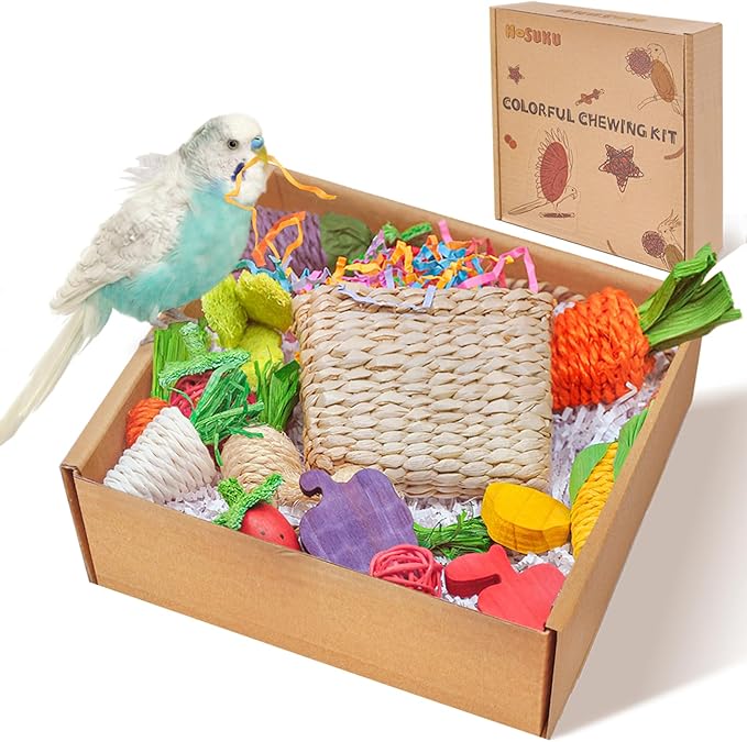 Colorful Bird Foraging & Parrot Shredding Toys Box - Safe Fruit & Vegetable Bird Toys, Perfect for Parakeets, Cockatiels, and Small to Medium Birds