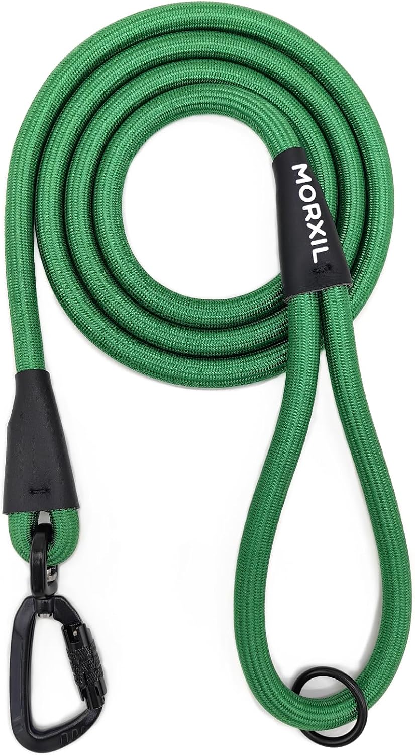 Rope Dog Leash, 6 Foot Heavy Duty Dog Leash with Aviation Aluminum Auto Locking Carabiner, Strong Nylon Pet Lead for Small, Medium, Large Dogs (Green, 6FT)